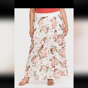 torrid White Floral Maxi Skirt with Pink & Green Print